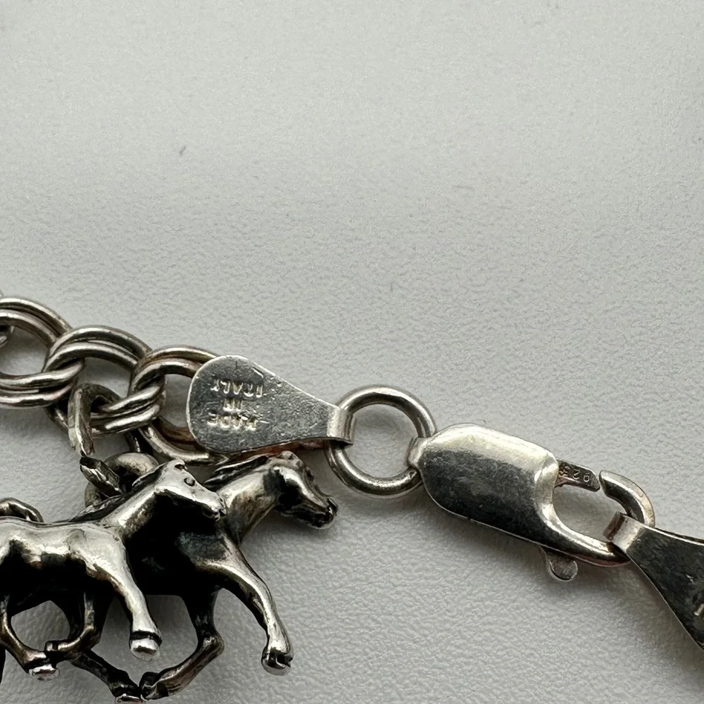 Kids Sterling Silver 925 Western Charm Bracelet Horses Boot Outhouse 22g Italy